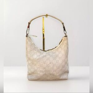 ‼️SALE‼️ GUCCI Monogram Leather White Cream Suede Canvas Zip Handbag *Junk*